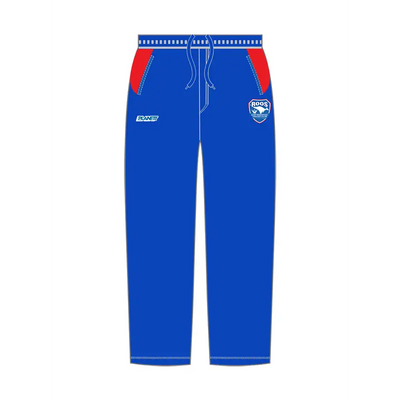 Blue and red drawstring sweatpants.