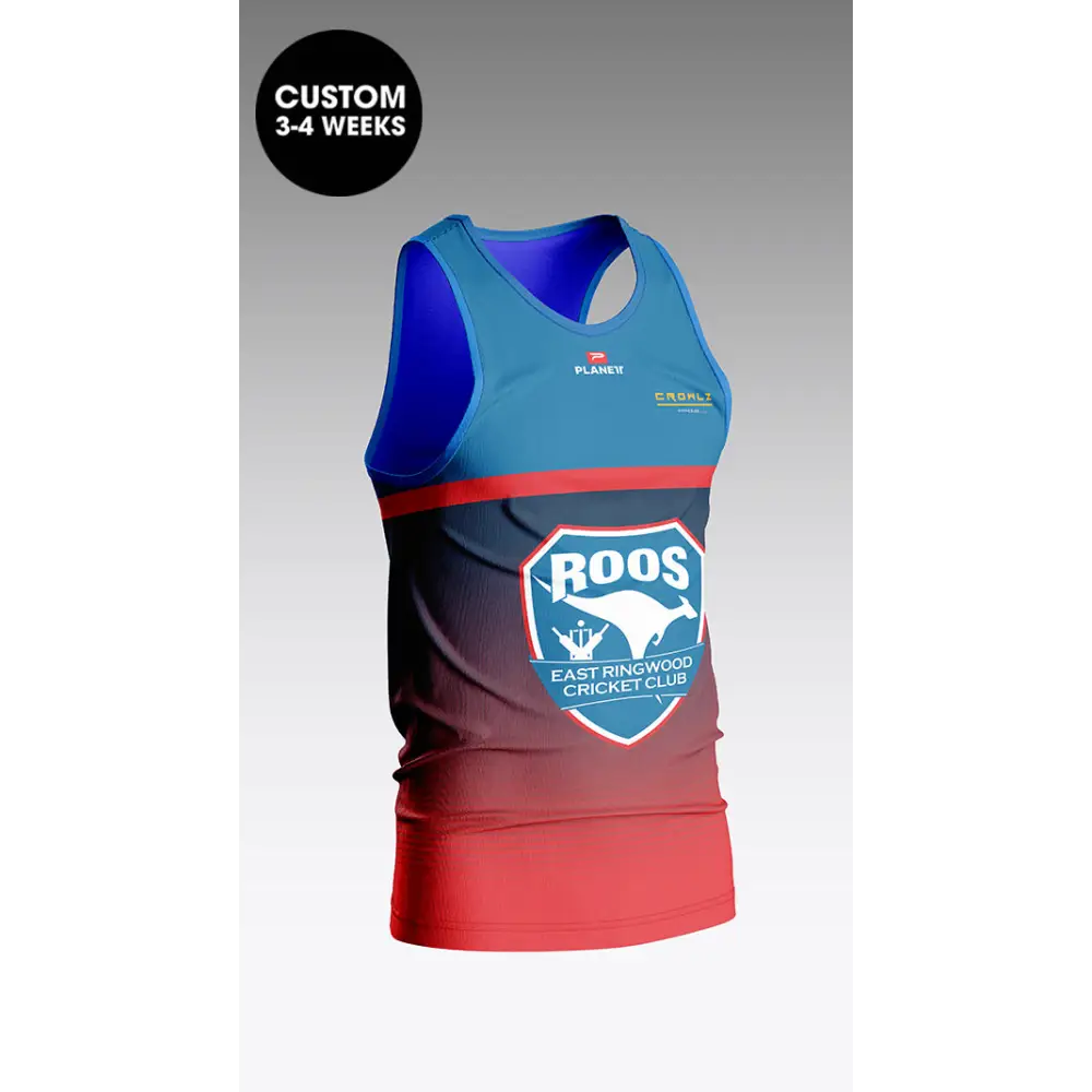 Sleeveless cricket shirt with team logo.