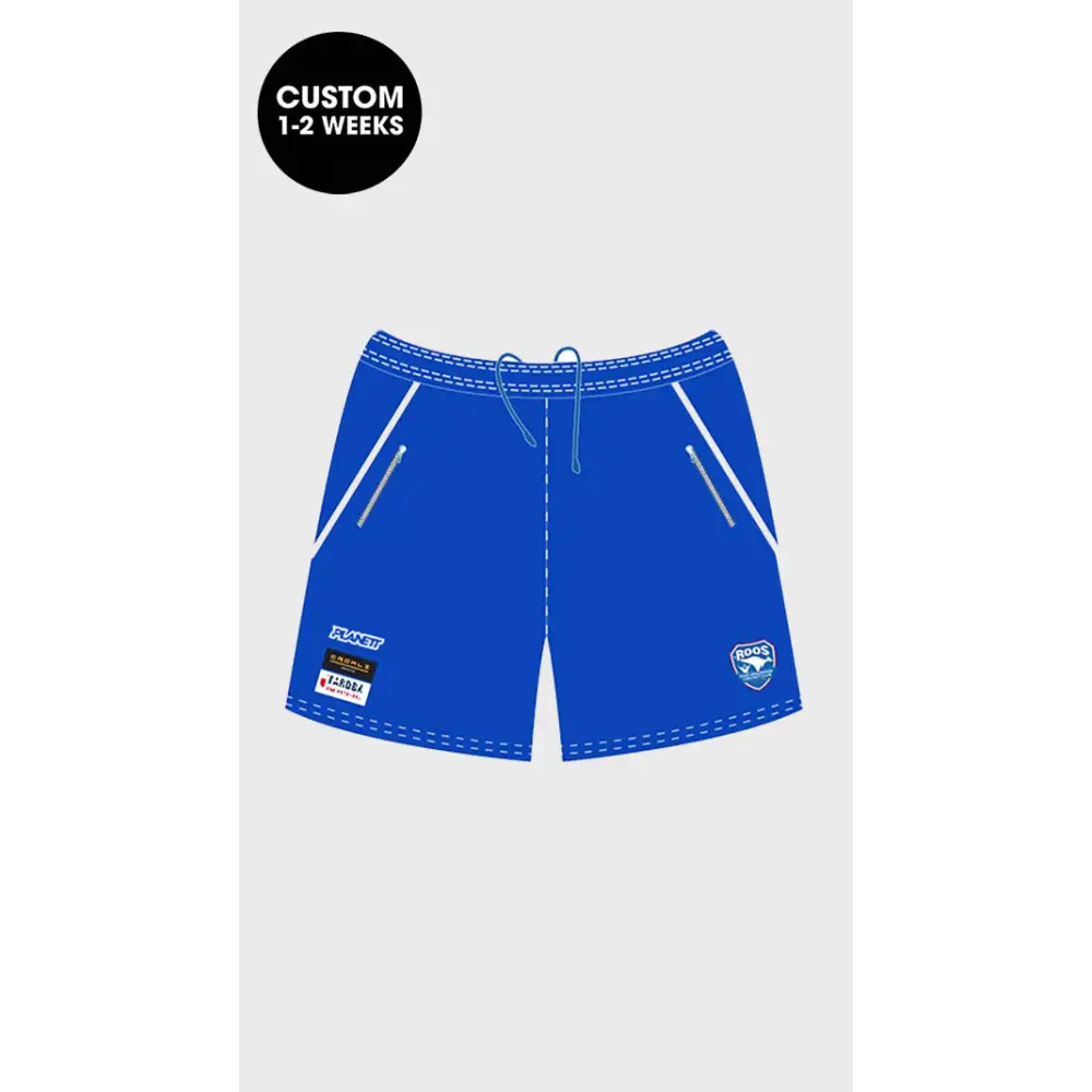 Blue athletic shorts.