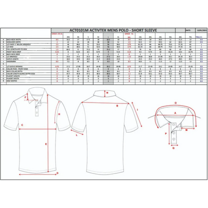 Polo shirt size chart.