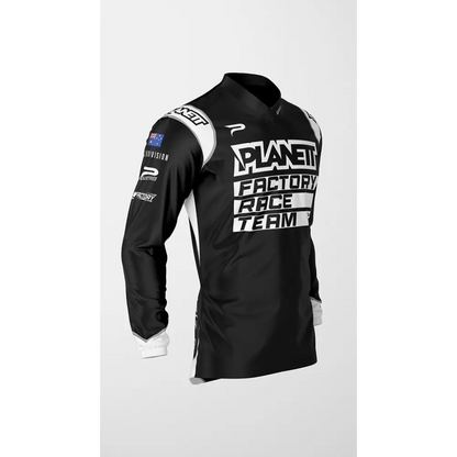 Black and white racing jersey.