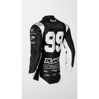 Black and white racing jacket.