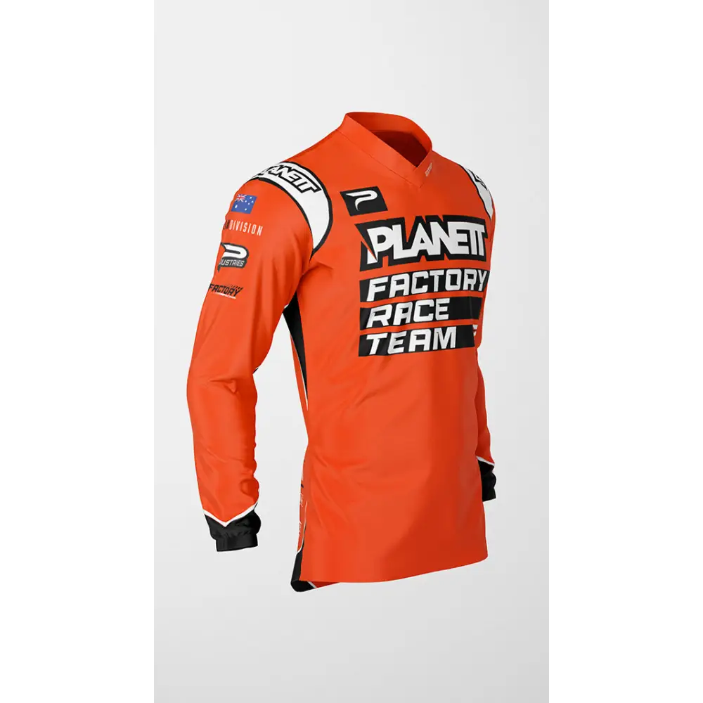 Orange long-sleeved racing jersey.