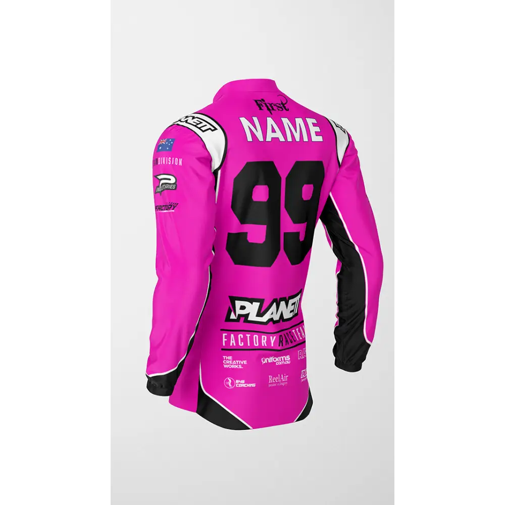 Pink racing jersey with number 99.