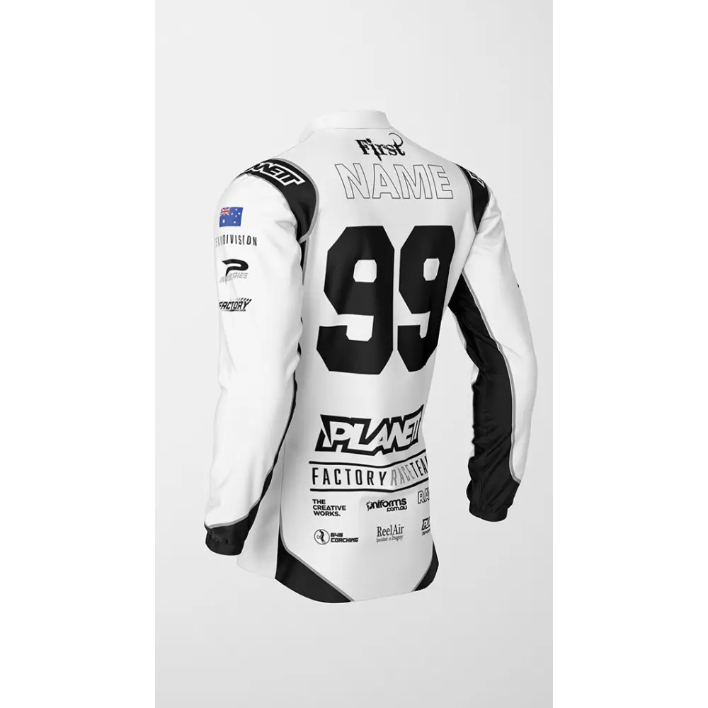 White and black racing jersey.