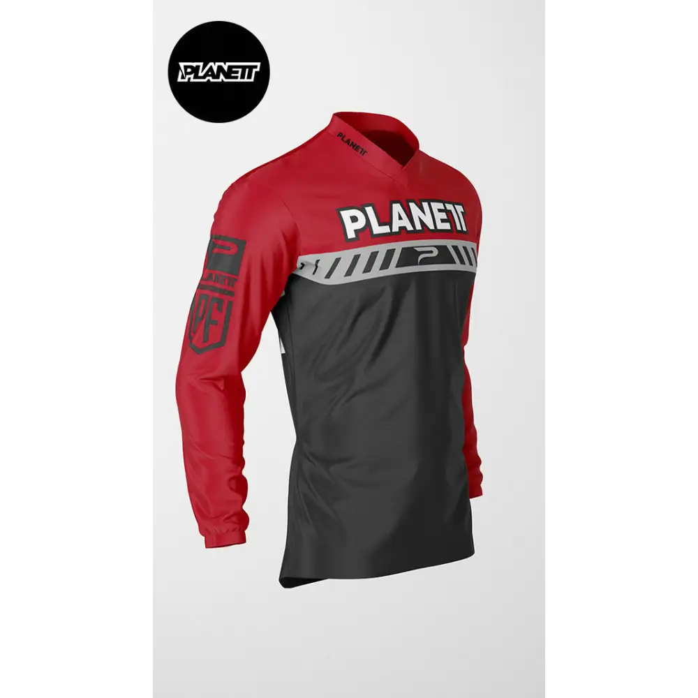 Red and black long-sleeved jersey.