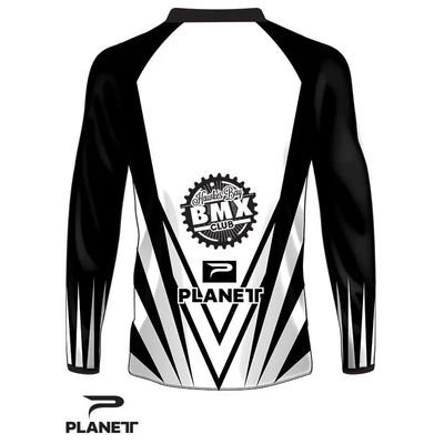Black and white long-sleeved shirt.