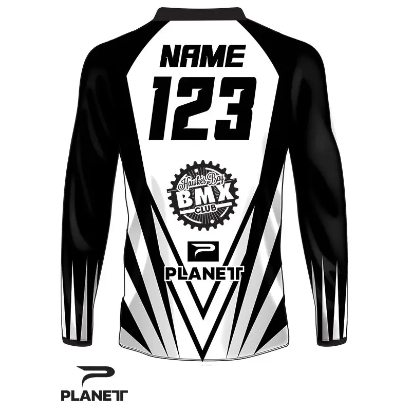 Black and white long-sleeved jersey.