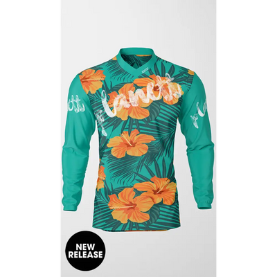 Floral long-sleeved shirt.