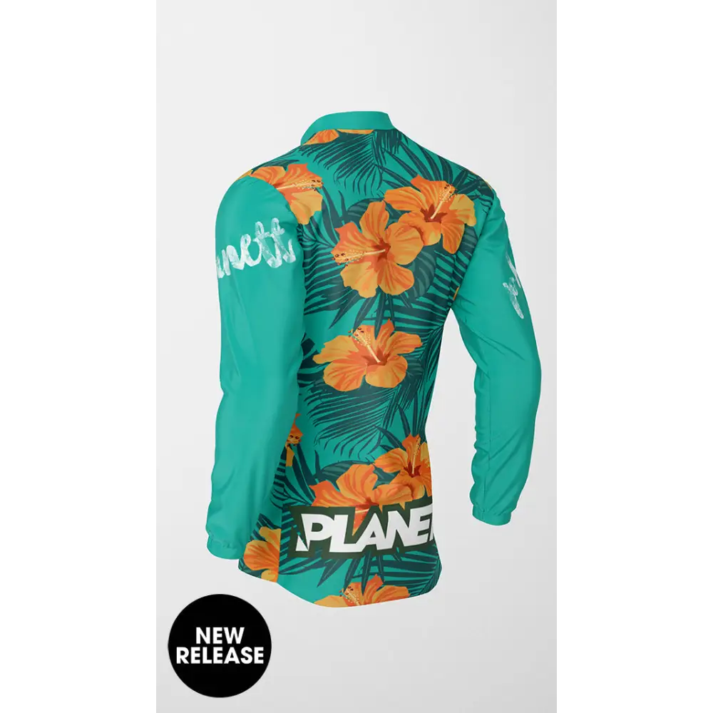 Long-sleeved floral shirt.