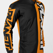 Black and orange long-sleeved athletic jersey with a high collar.