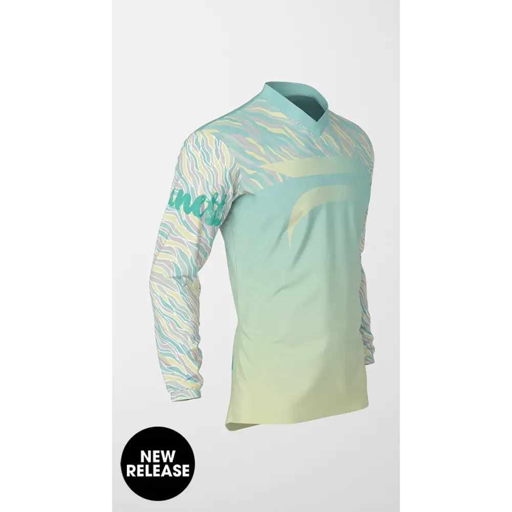 Long-sleeved, patterned cycling jersey.