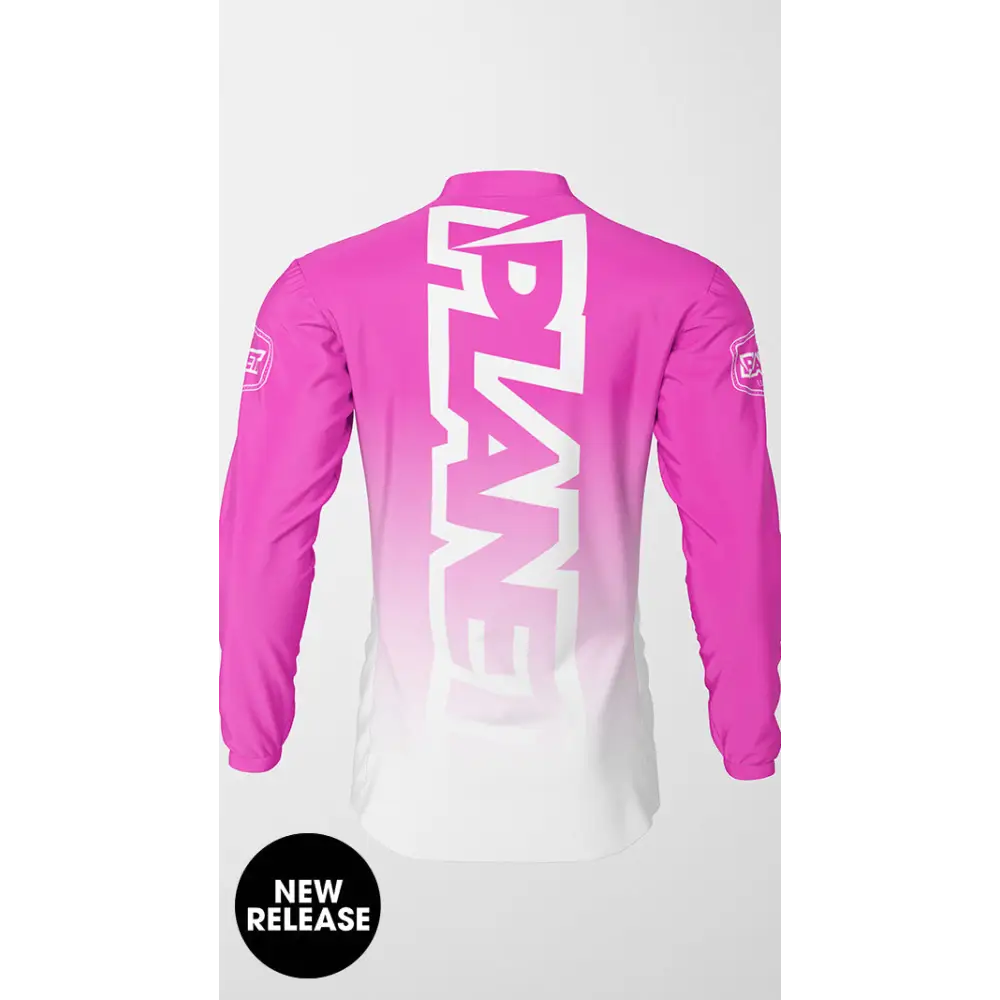 Pink and white long-sleeved shirt.