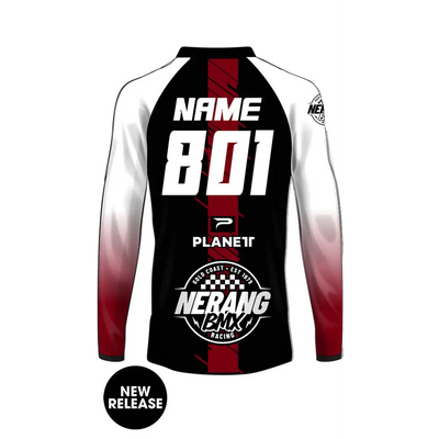 Black and white BMX racing jersey.