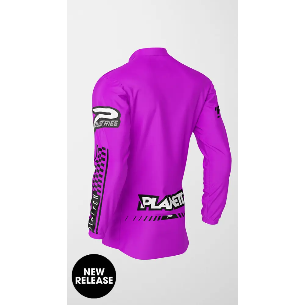 Purple long-sleeved jersey.
