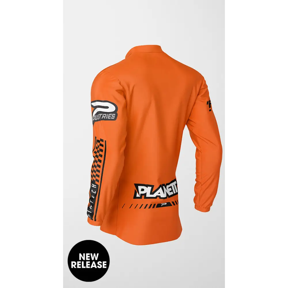 Orange long-sleeved jersey.
