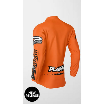 Orange long-sleeved jersey.