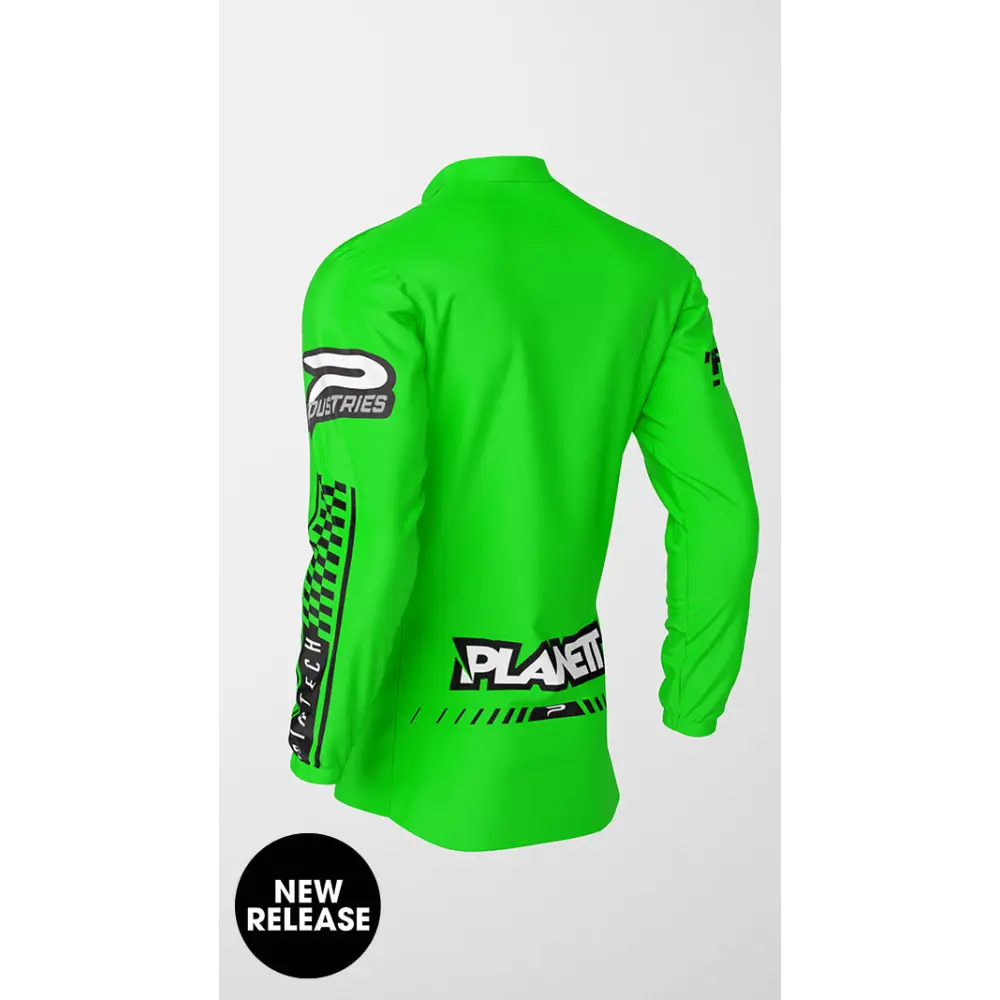 Bright green long-sleeved shirt.