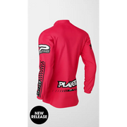 Red long-sleeved jersey.