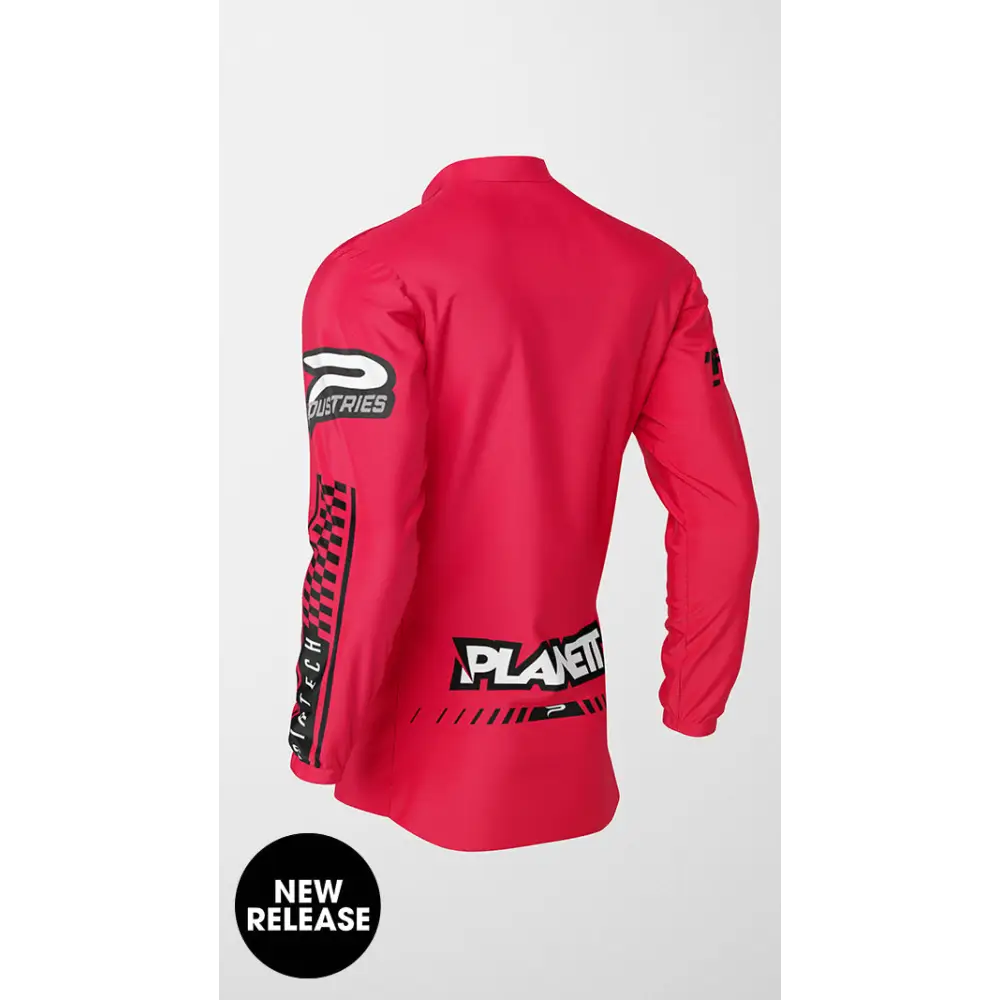 Red long-sleeved jersey.
