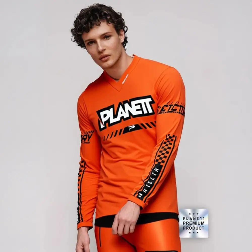 Orange long-sleeved shirt.