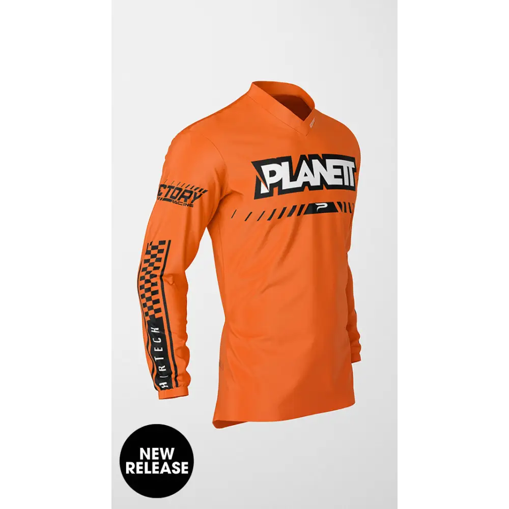 Orange long-sleeved motocross jersey.