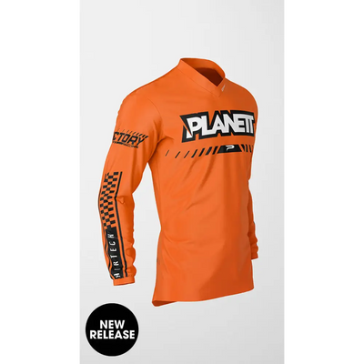 Orange long-sleeved motocross jersey.