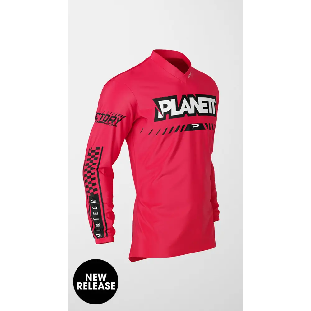 Red long-sleeved motocross jersey.