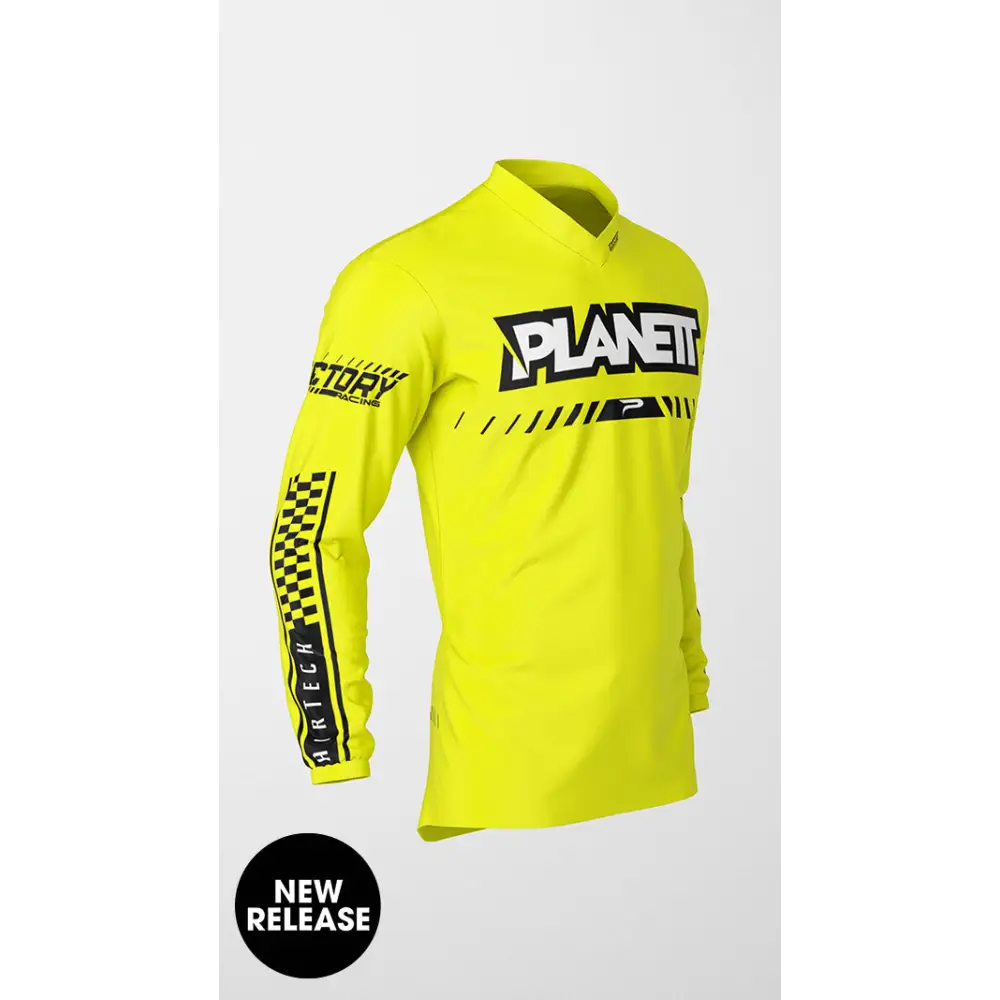 Yellow long-sleeved motocross jersey.