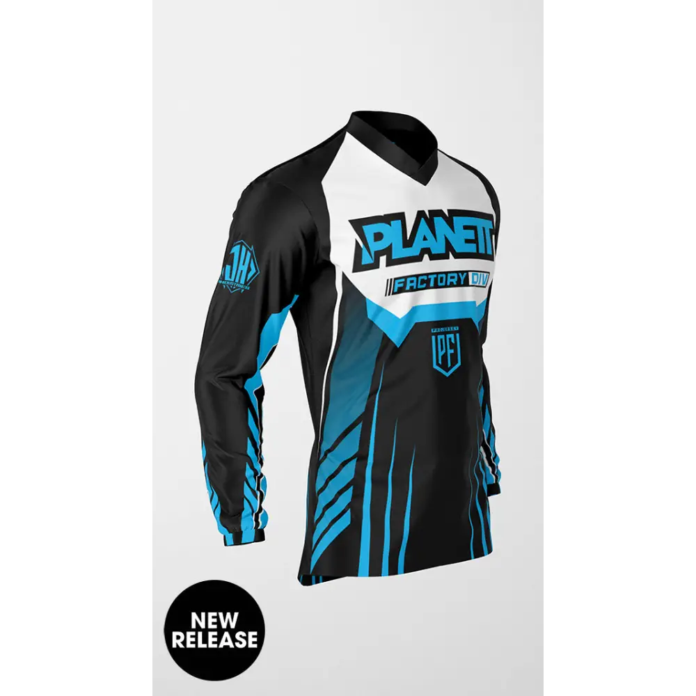 Black and blue long-sleeved jersey.