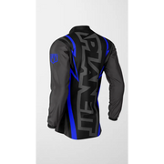 Black and blue cycling jacket.