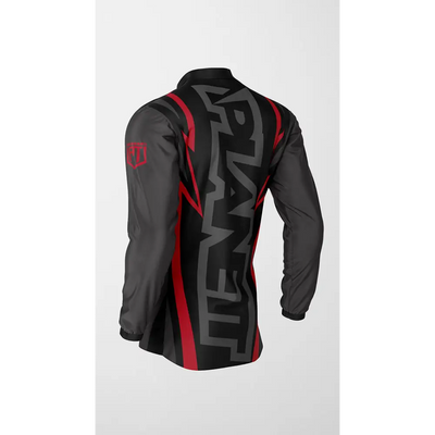 Black and red long-sleeved shirt.