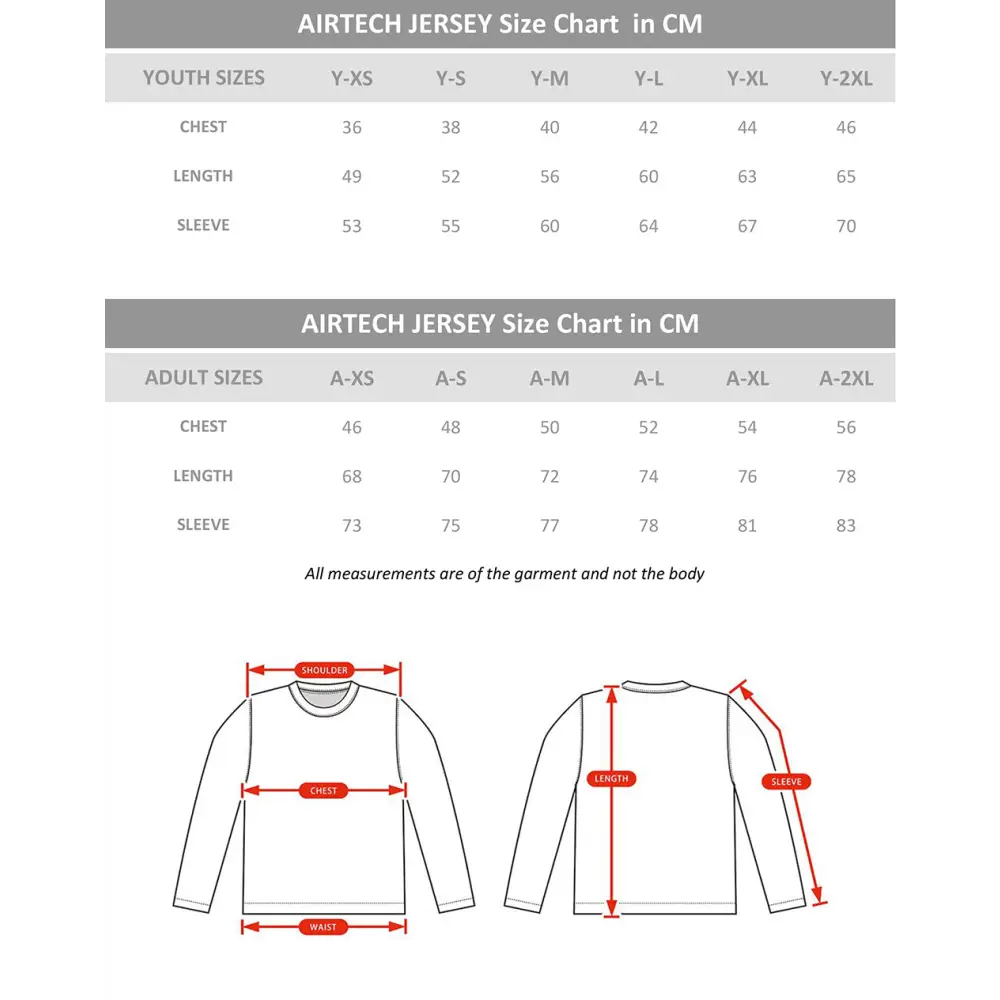 Jersey size chart.