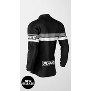 Black and white long-sleeved jacket.