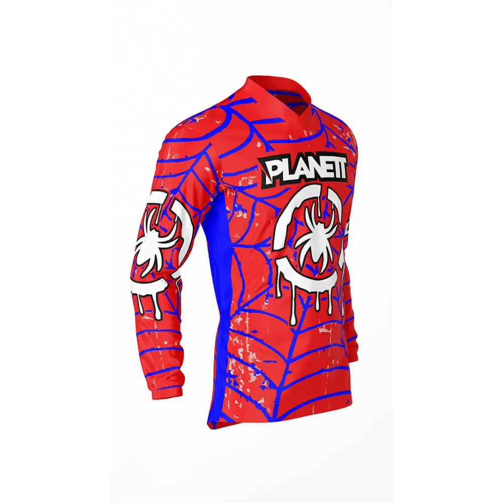 Red and blue Spider-Man themed jersey.