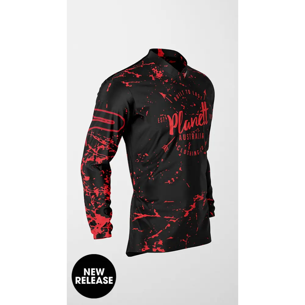 Black and red long-sleeved shirt.