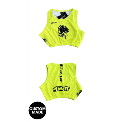 Neon yellow cropped athletic top.