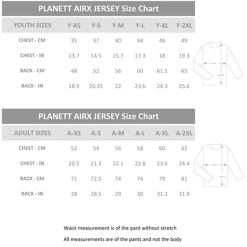 Jersey size chart.