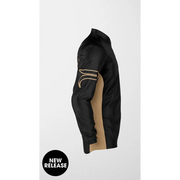 Black and tan athletic jacket.