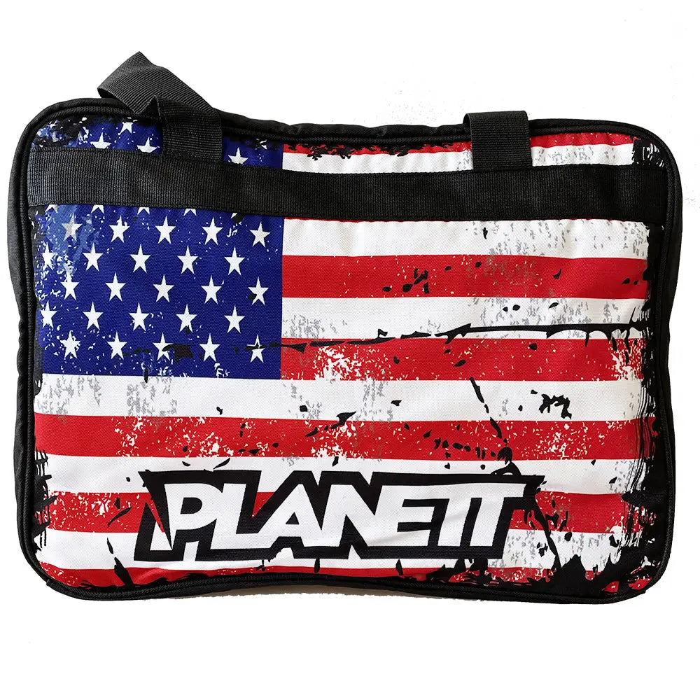 American flag-themed bag.