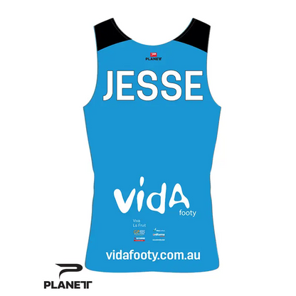 Blue and black athletic jersey.