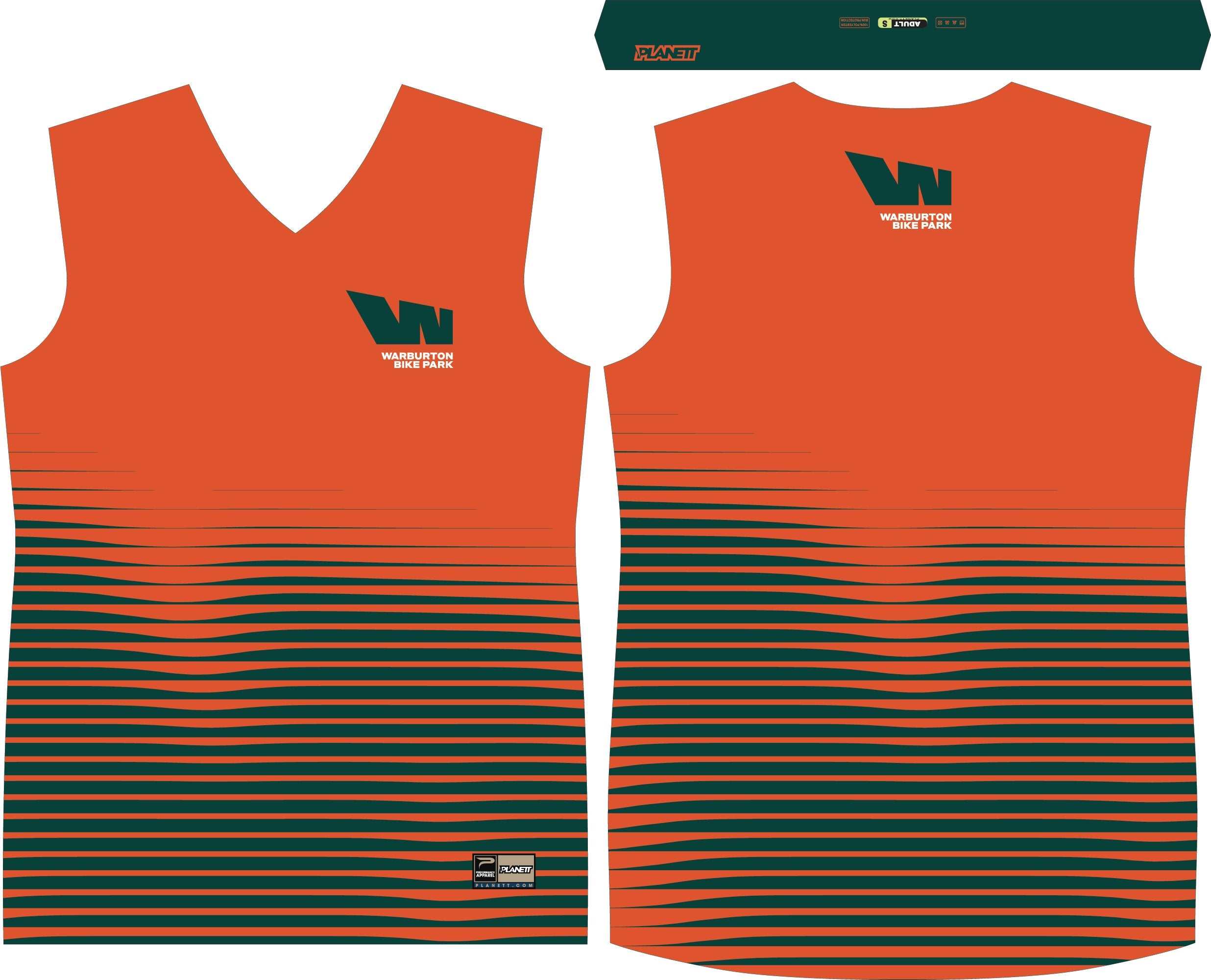 Orange and green athletic tank top.