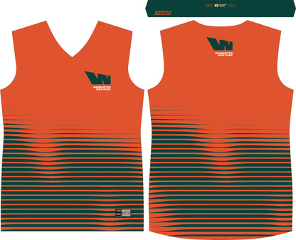 Orange and green athletic tank top.