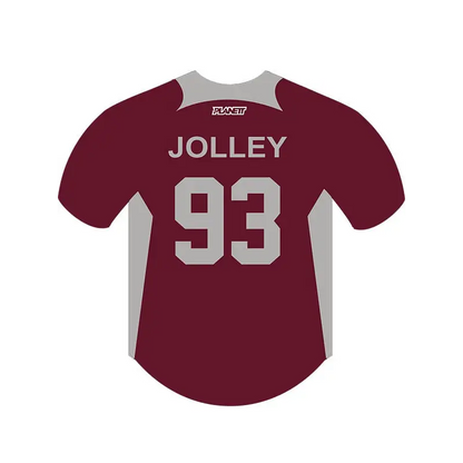 Maroon and gray sports jersey.
