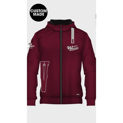 Maroon custom-made hoodie.