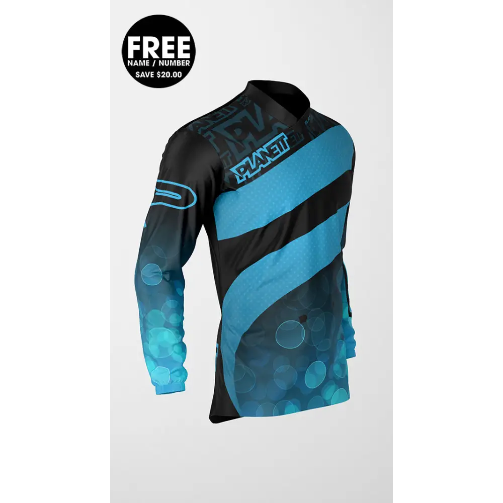 Black and blue long-sleeved jersey.