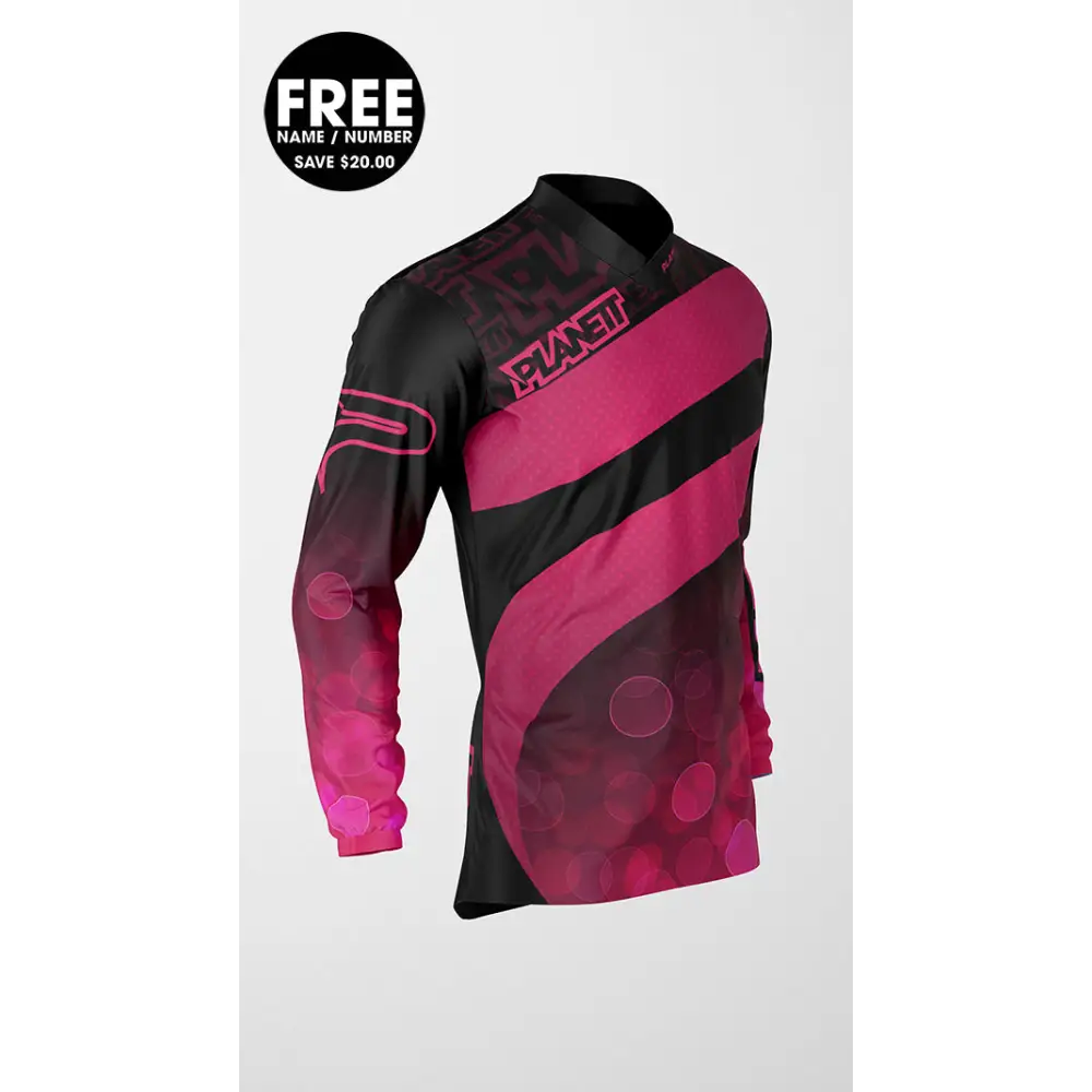 Black and pink long-sleeved jersey.
