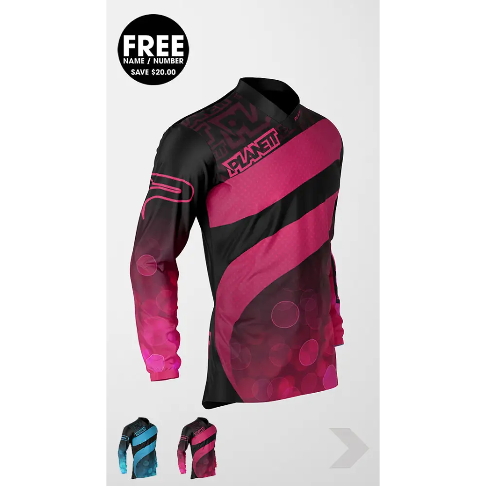 Black and pink long-sleeved jersey.