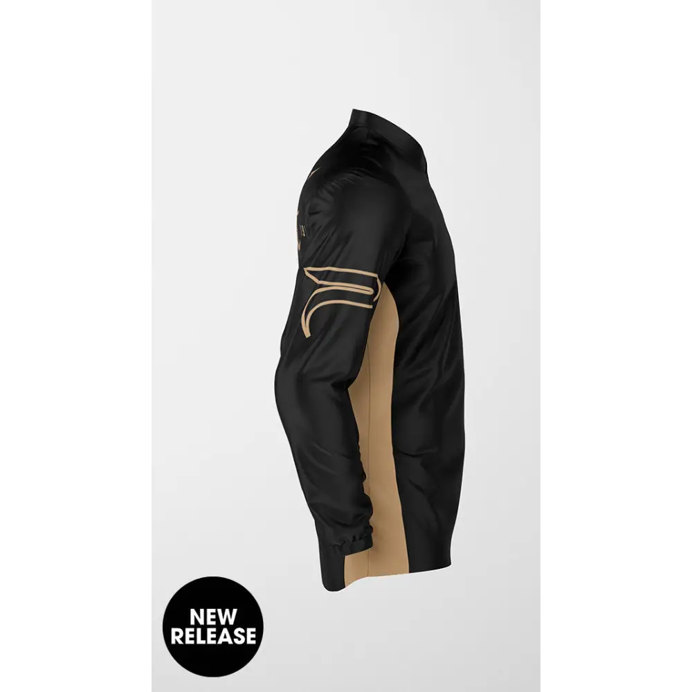 Black and tan athletic jacket.