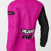 Pink and black long-sleeved athletic jersey.